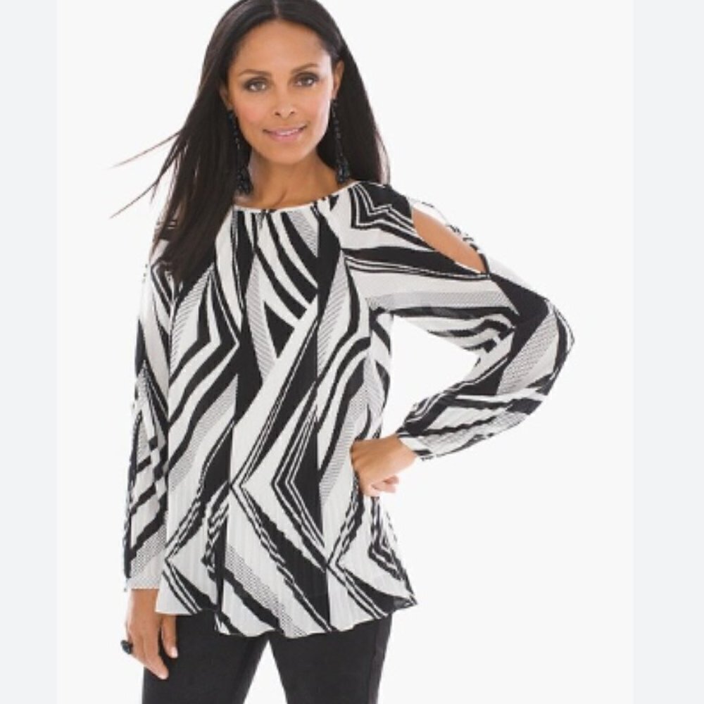 Chico's Fabulous‎ Stripe Pleated Cold-Shoulder Top Size 3